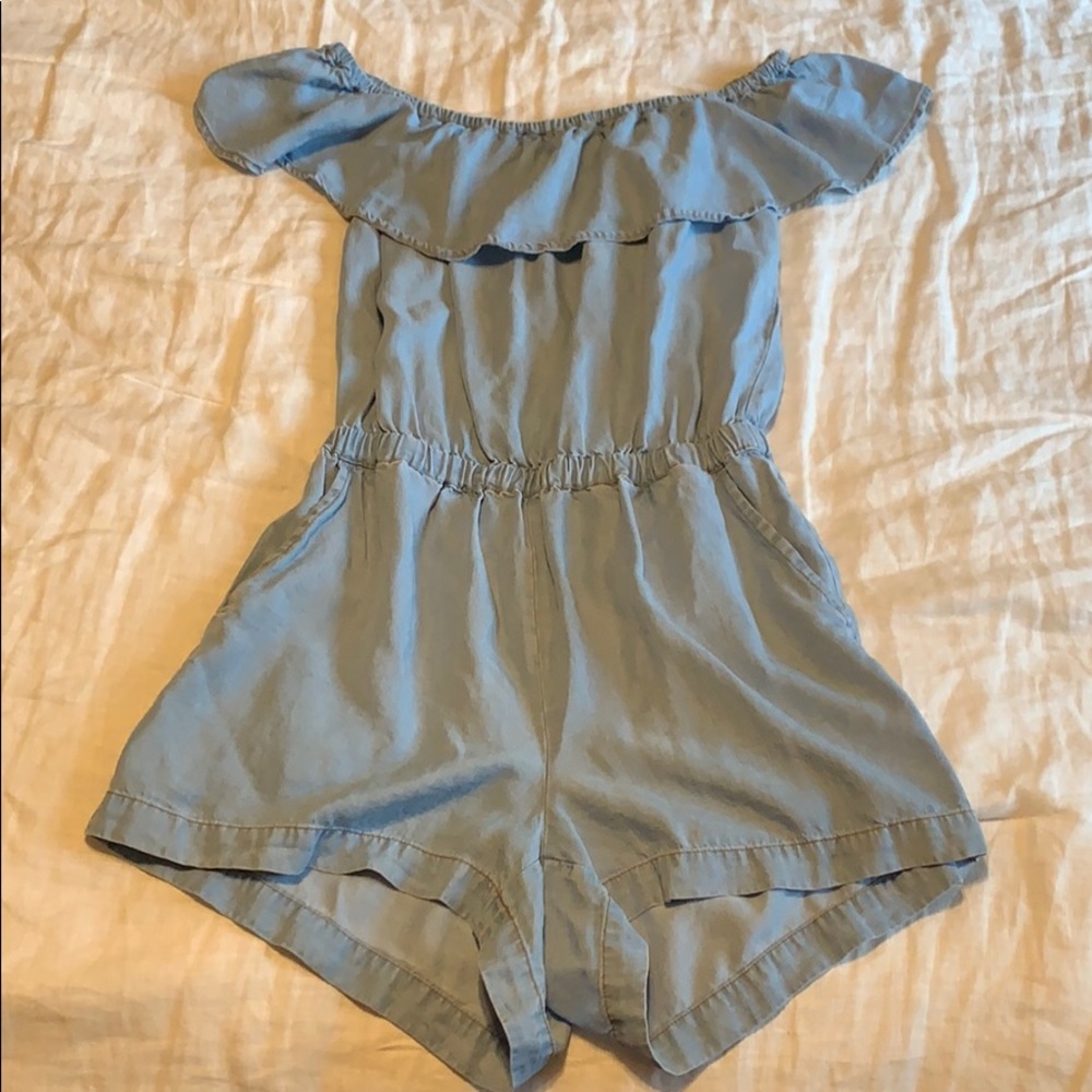 Splendid Off the Shoulder Denim Romper